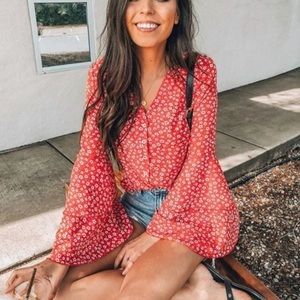 Goodnight Macaroon Red Floral Flare Top